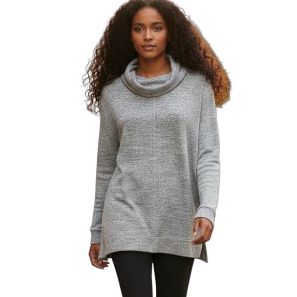 A New Day Women's Tunic Sweater M Heather Gray Cowl Neck Long Sleeve Slit Hem - Picture 1 of 12